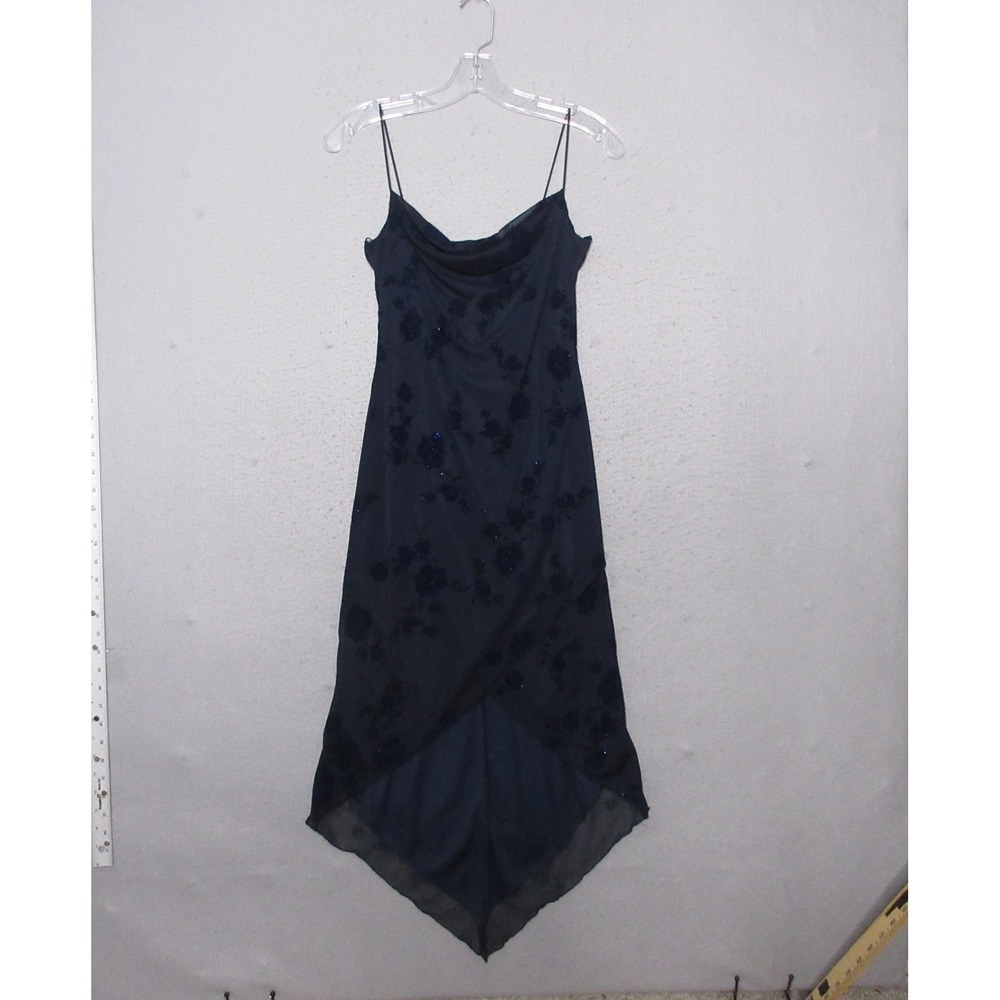 Vintage City Triangles Dress‎ S Blue Dark Floral Asymmetrical Y2K 90s Whimsigoth